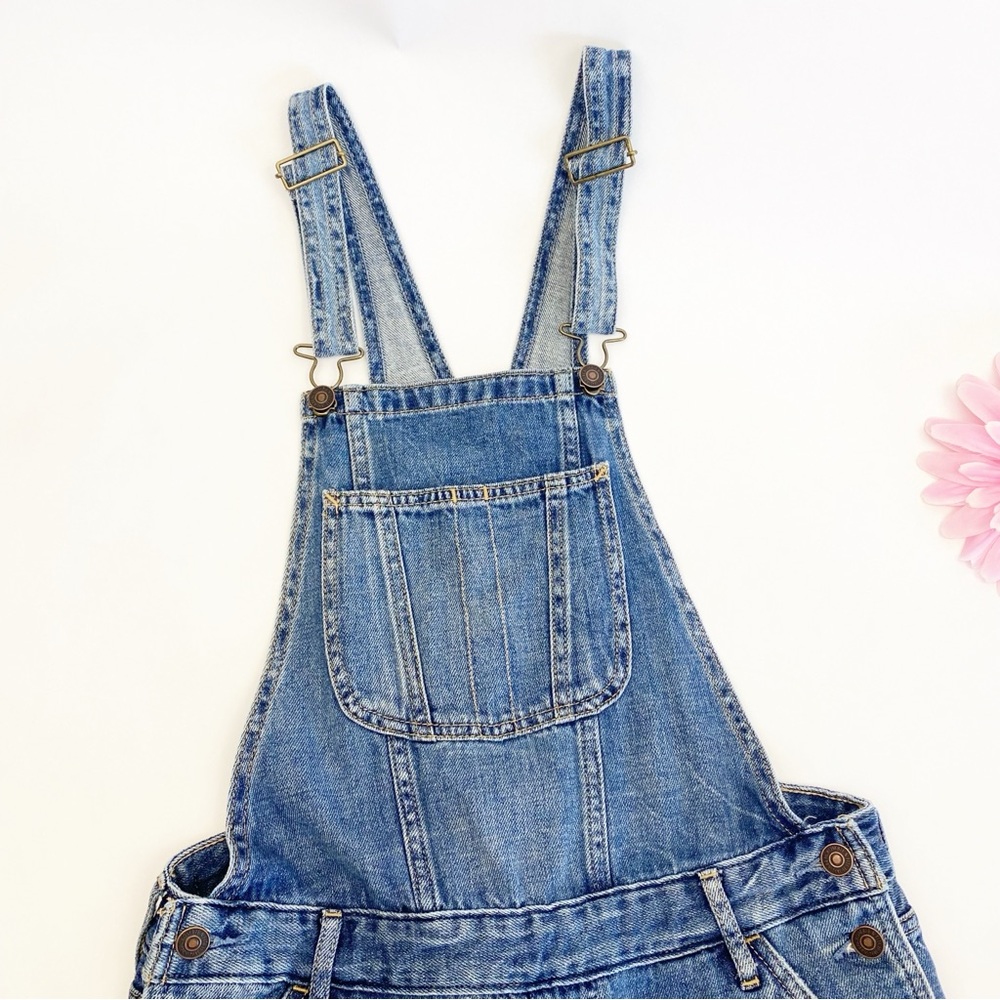 Abercrombie & Fitch Distressed Denim Jean Overalls Raw Hem Straight Slim Blue - Picture 3 of 12